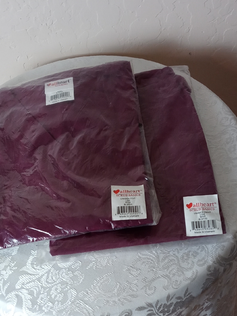 NWT allheart Scrub Basics Unisex Top & Pants Set in Wine Color